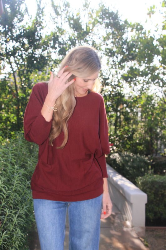 Wine Tonight Please Dolman Sweater Burgundy
