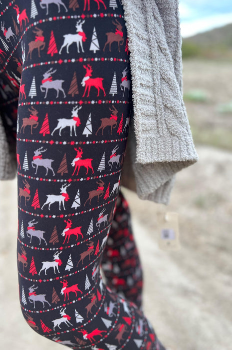 Holiday Plaid Buttery Leggings Reindeer Snowflake