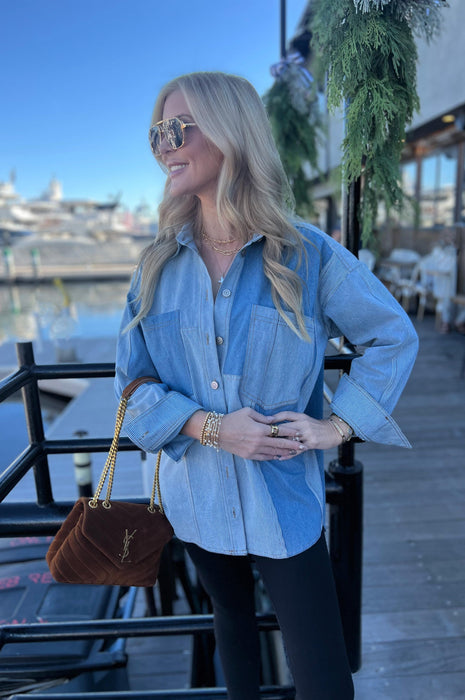 Washed Denim Color Block Jacket