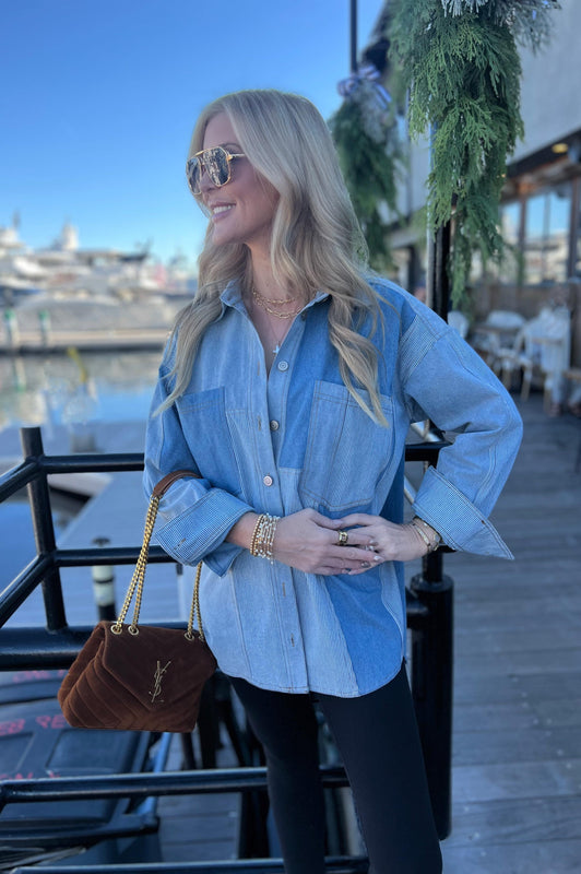 Washed Denim Color Block Jacket