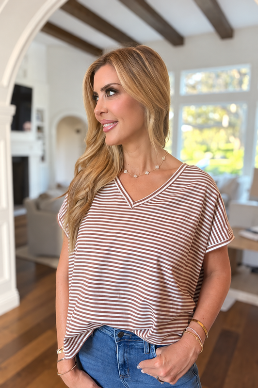Toffee and Cream Striped Tee