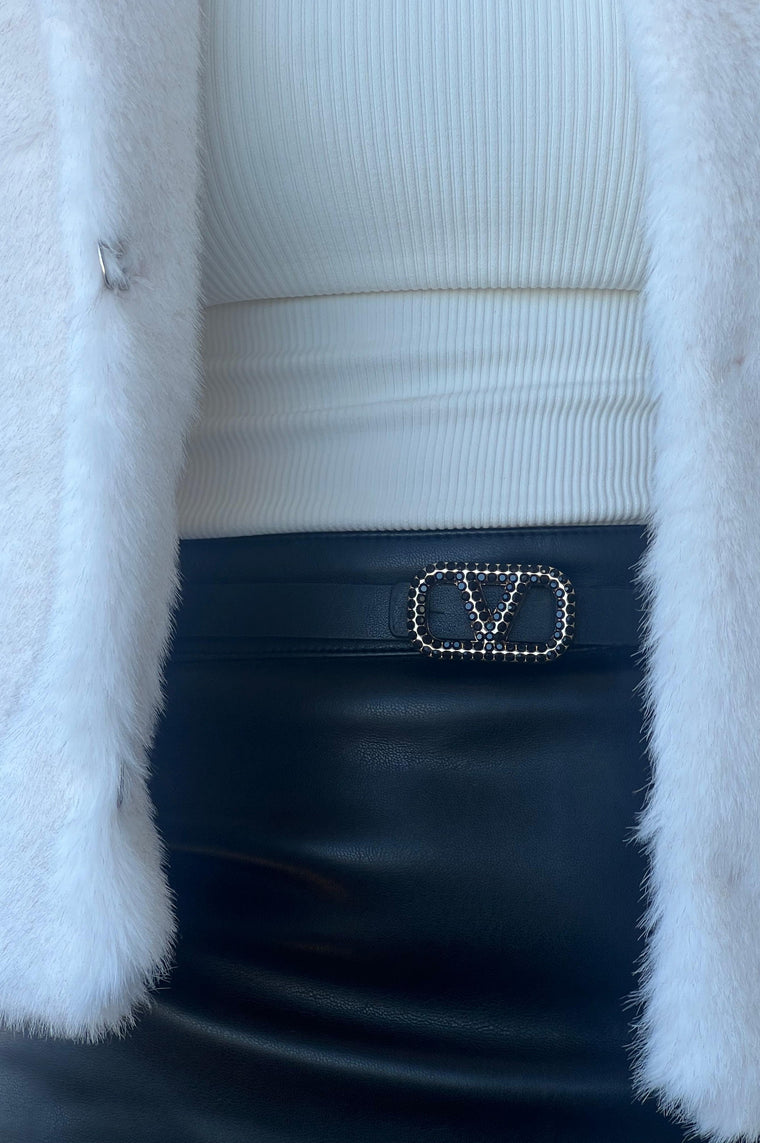 Thin Black Rhinestone V Belt