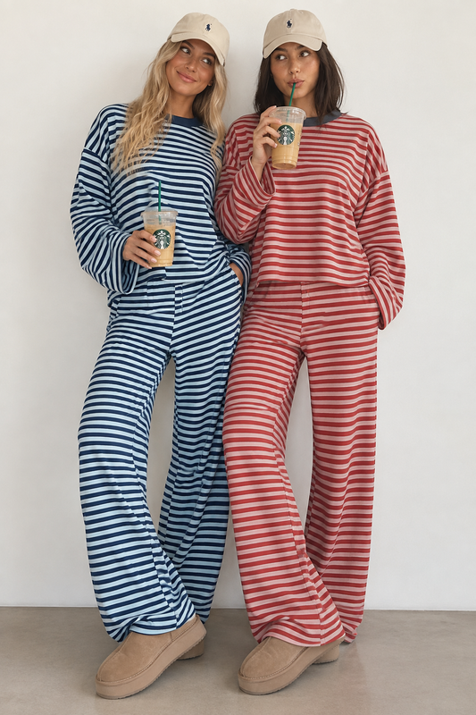 Saturday Social Striped Lounge Set Navy