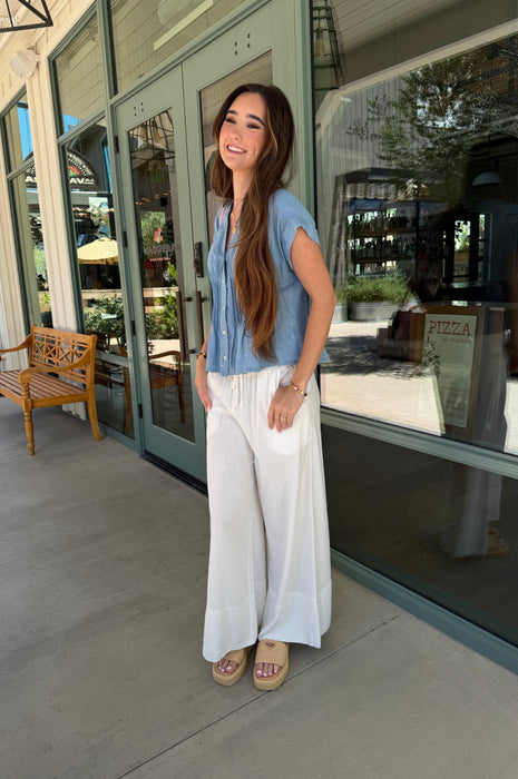 Pin Tuck Waist Denim Top