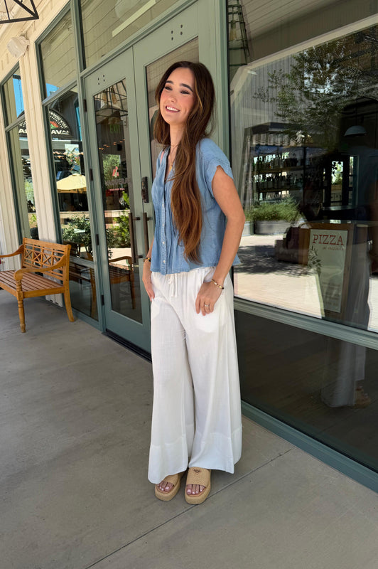 Pin Tuck Waist Denim Top