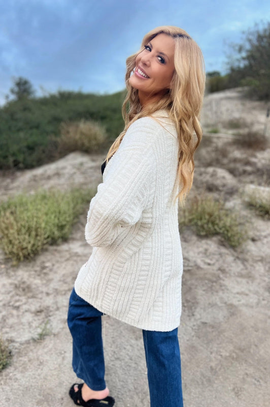 Twist Knit Cardigan Cream
