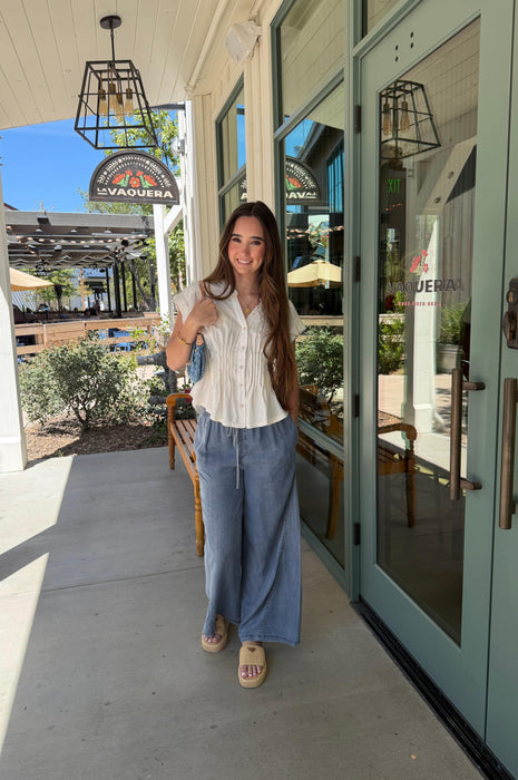 Pin Tuck Waist White Blouse