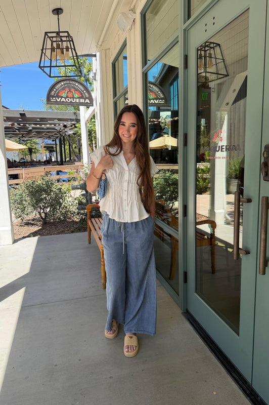 Pin Tuck Waist White Blouse