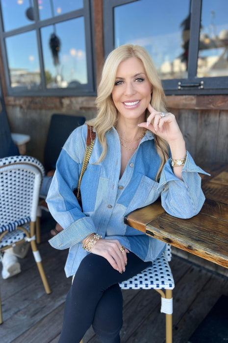 Washed Denim Color Block Jacket