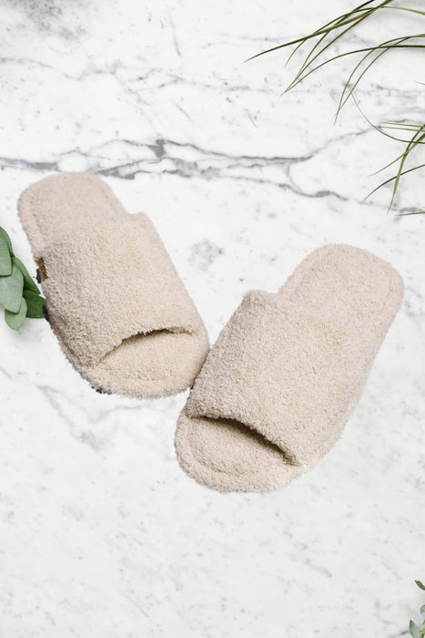 Luxurious Open Toe Slippers Taupe