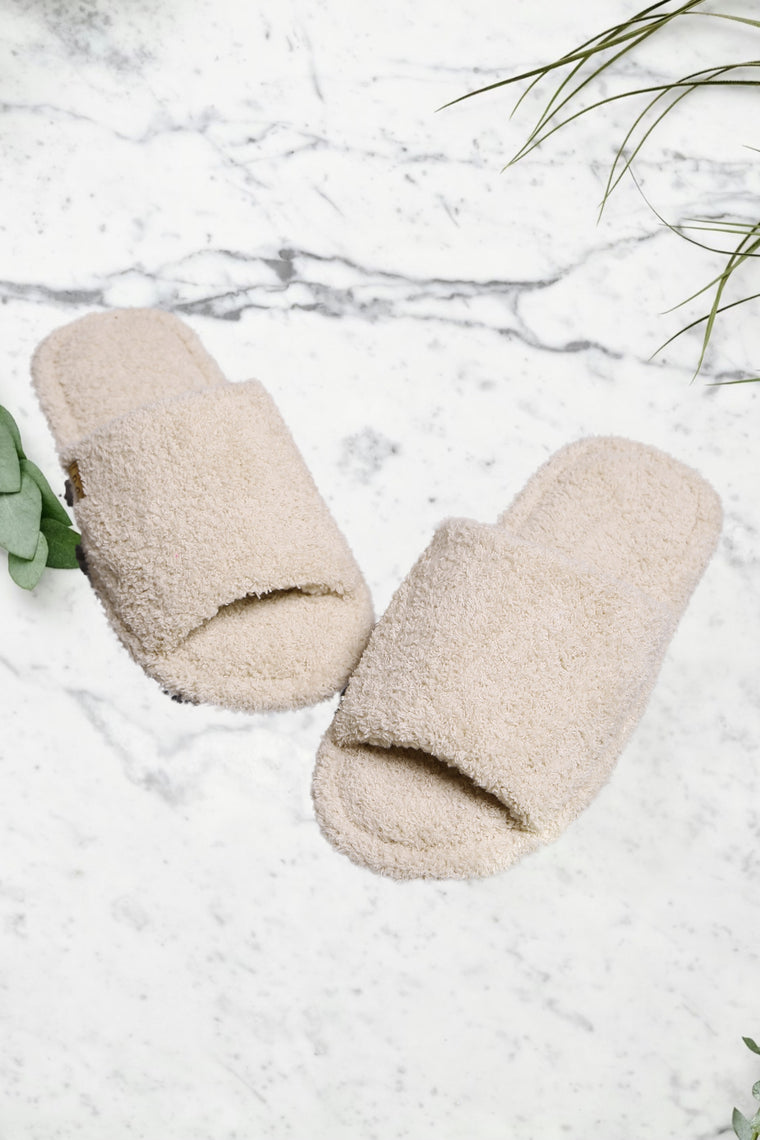 Luxurious Open Toe Slippers Taupe