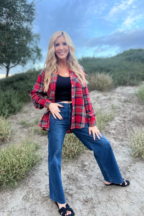 Red and Green Flannel with Jolly Juice Santa Wine Patch