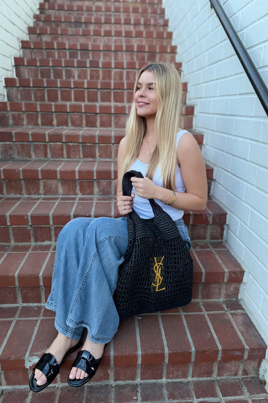 Wide Leg Denim Pants w/ Drawstring