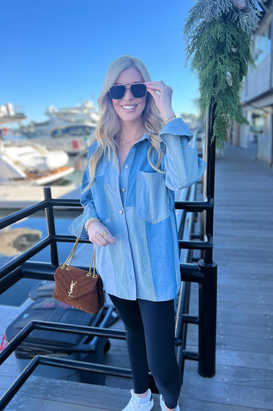 Washed Denim Color Block Jacket