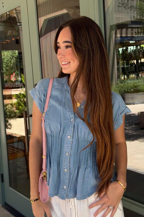 Pin Tuck Waist Denim Top
