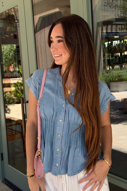 Pin Tuck Waist Denim Top