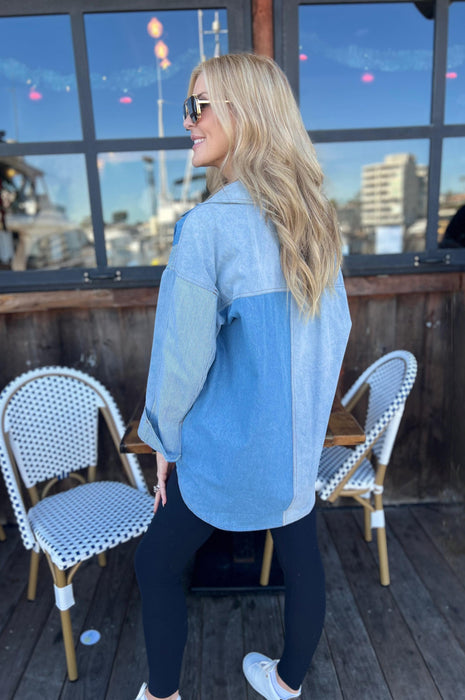 Washed Denim Color Block Jacket