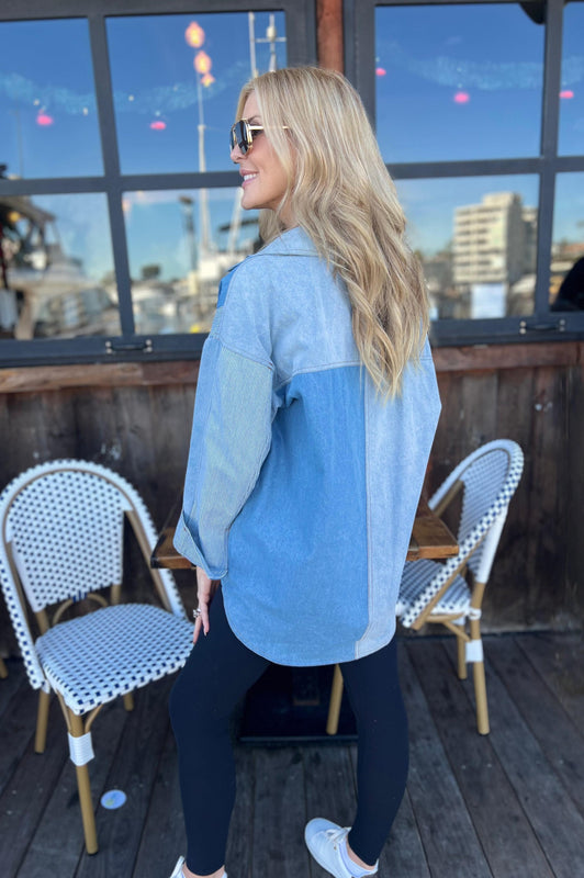 Washed Denim Color Block Jacket