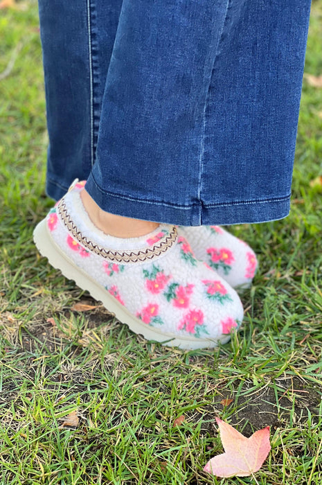 Sherpa Flower Bootie Floral Cream Pink