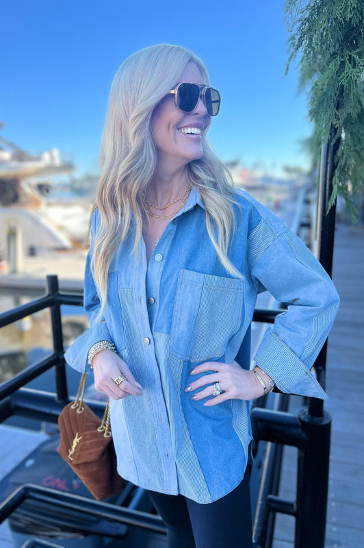 Washed Denim Color Block Jacket