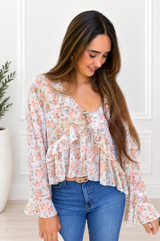 Pretty Girl Floral Blouse Light Blue