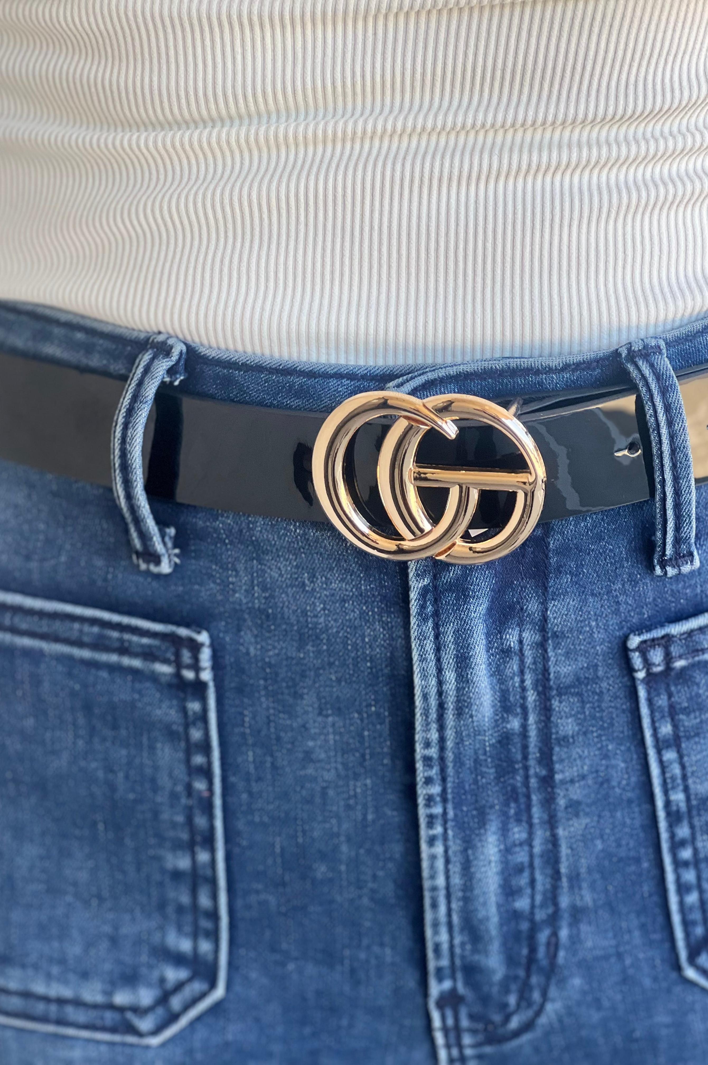 GG Buckle Belt Black Patent