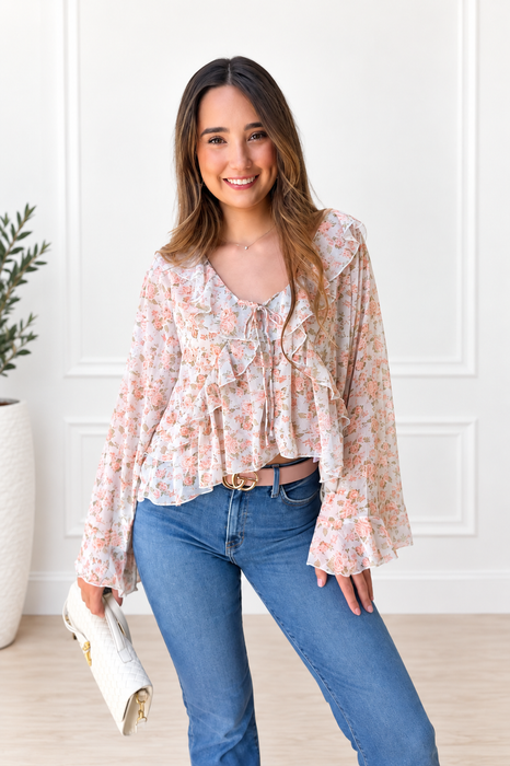 Pretty Girl Floral Blouse Light Blue