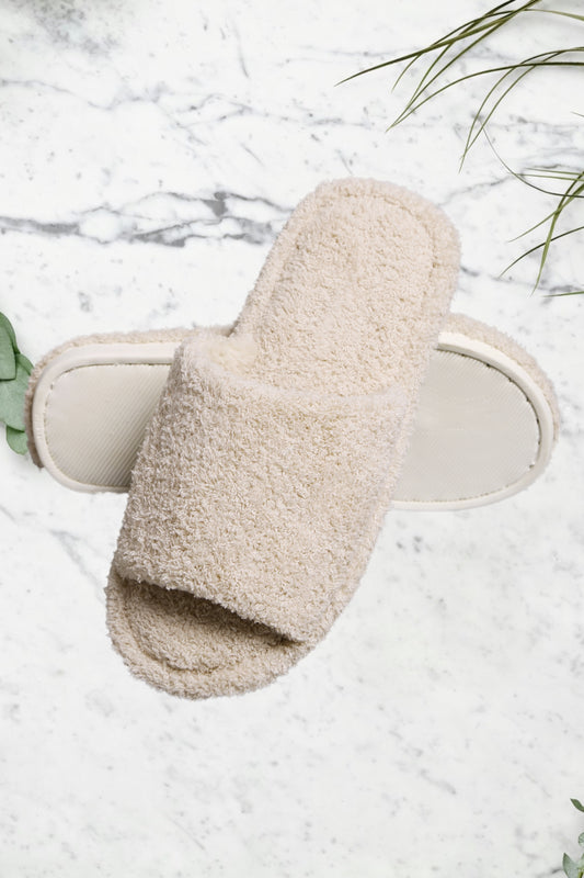 Luxurious Open Toe Slippers Taupe
