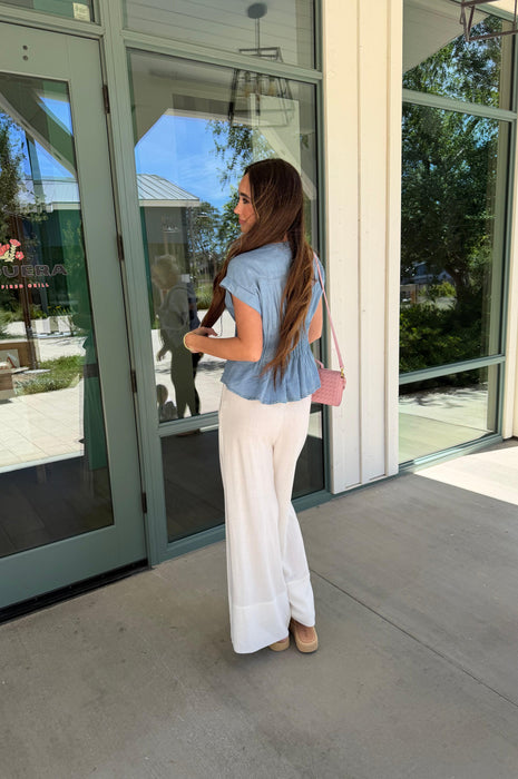 Pin Tuck Waist Denim Top