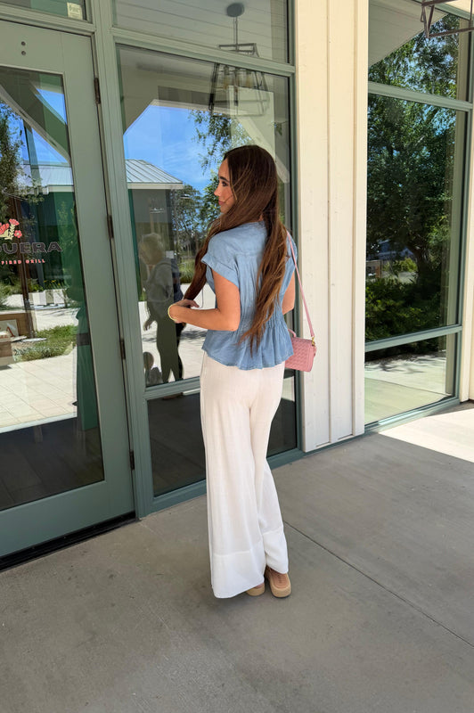 Pin Tuck Waist Denim Top