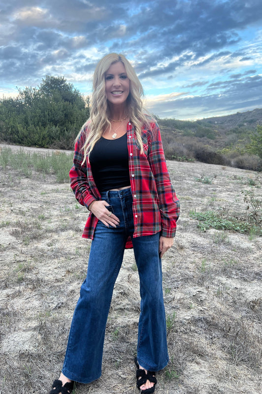 Red and Green Flannel with Jolly Juice Santa Wine Patch