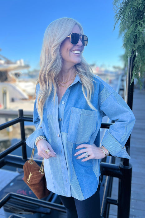 Washed Denim Color Block Jacket