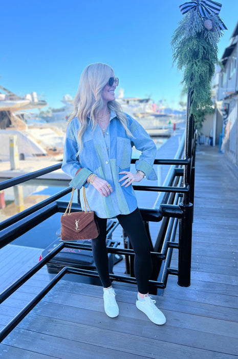 Washed Denim Color Block Jacket