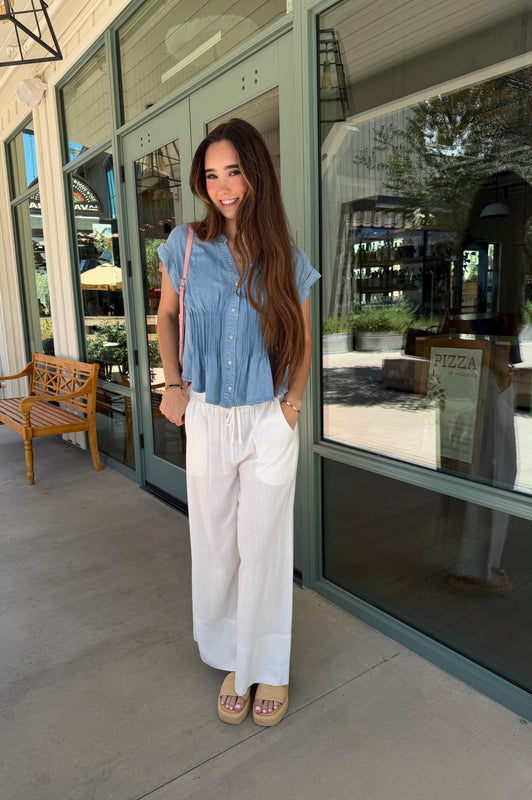 Pin Tuck Waist Denim Top