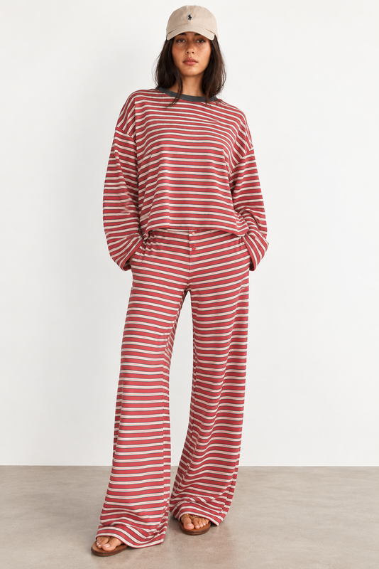 Saturday Social Striped Lounge Set Red