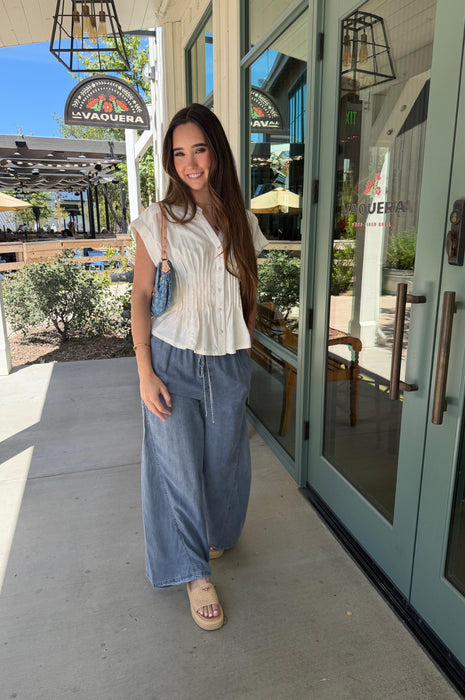Pin Tuck Waist White Blouse