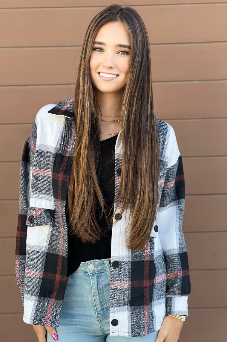 Crisp Air Plaid Shirt Black and White