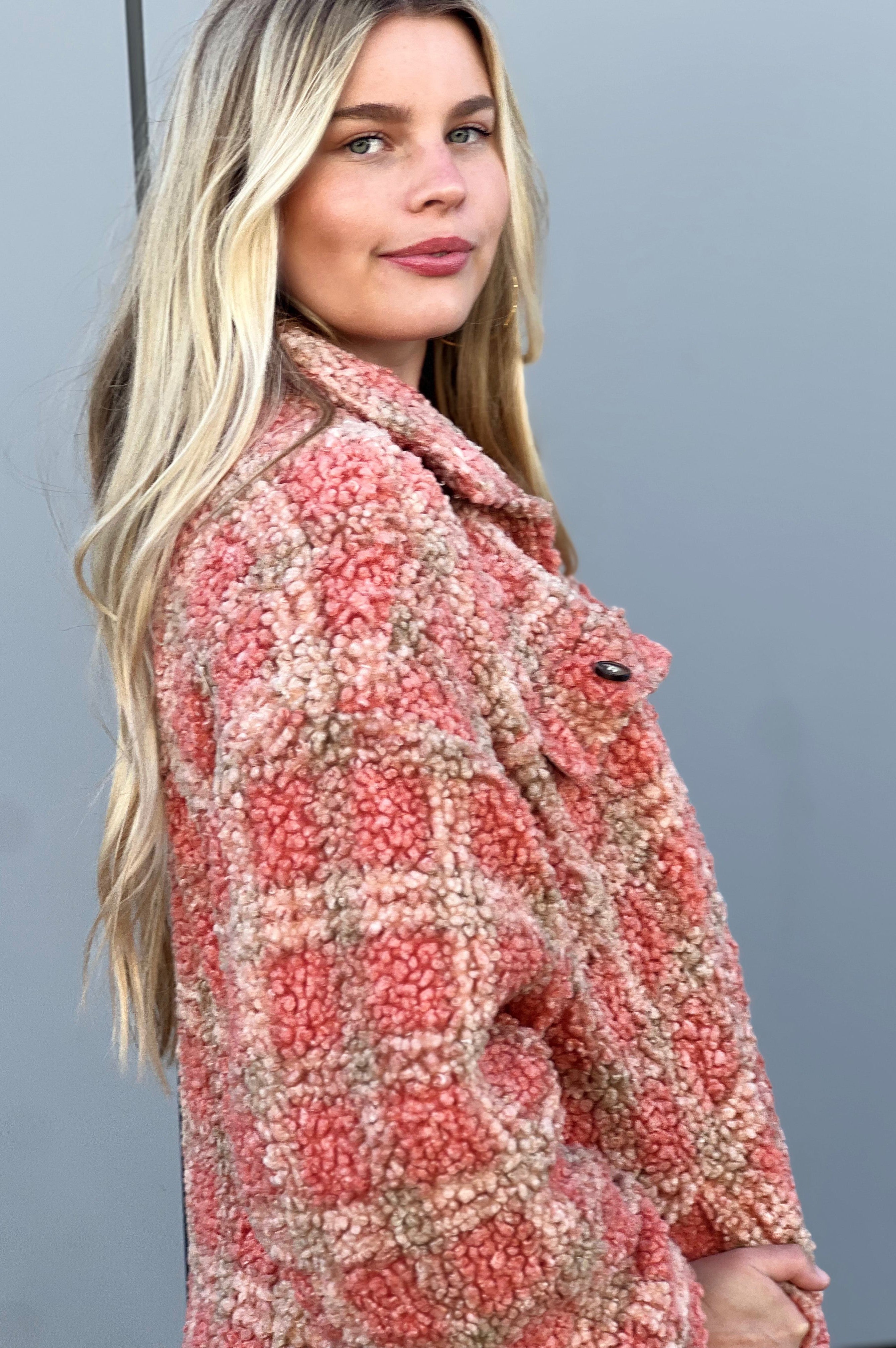 Coral Sherpa Shacket