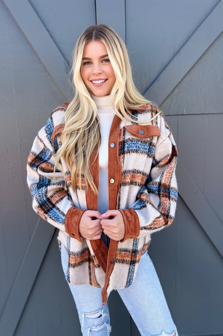 Corduroy Rust Plaid Shacket