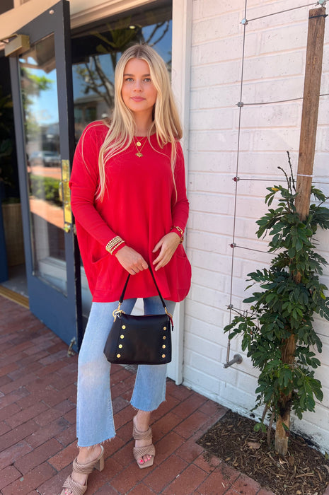 Falling In Love Two Pocket Sweater In Red