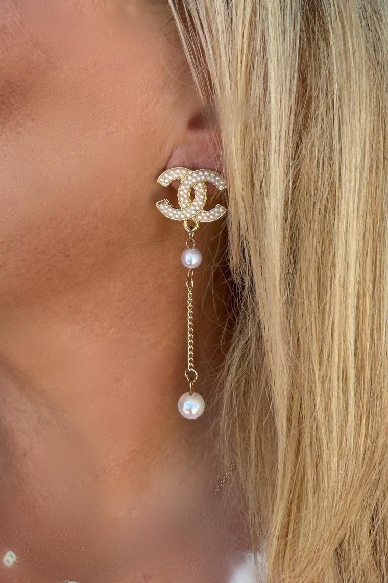 CC Earrings Long Pearl Drop