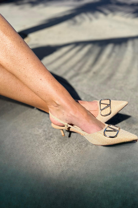 Clementine Kitten Heels Raffia Gold V