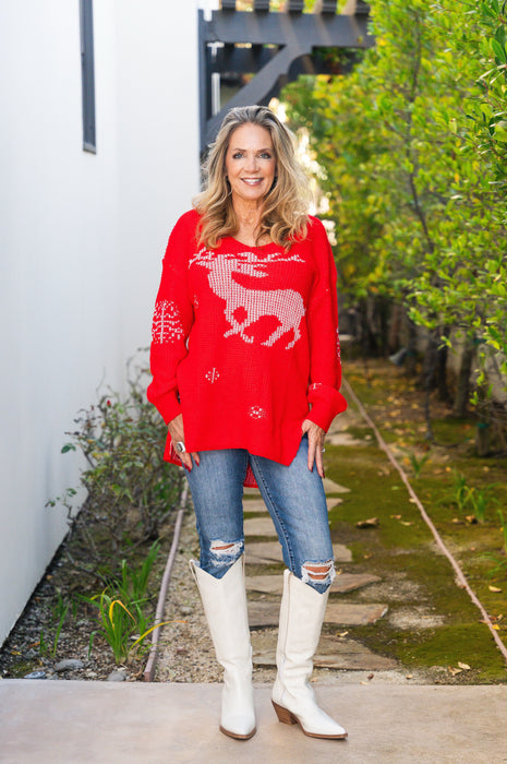Elk Sweater Tunic Red