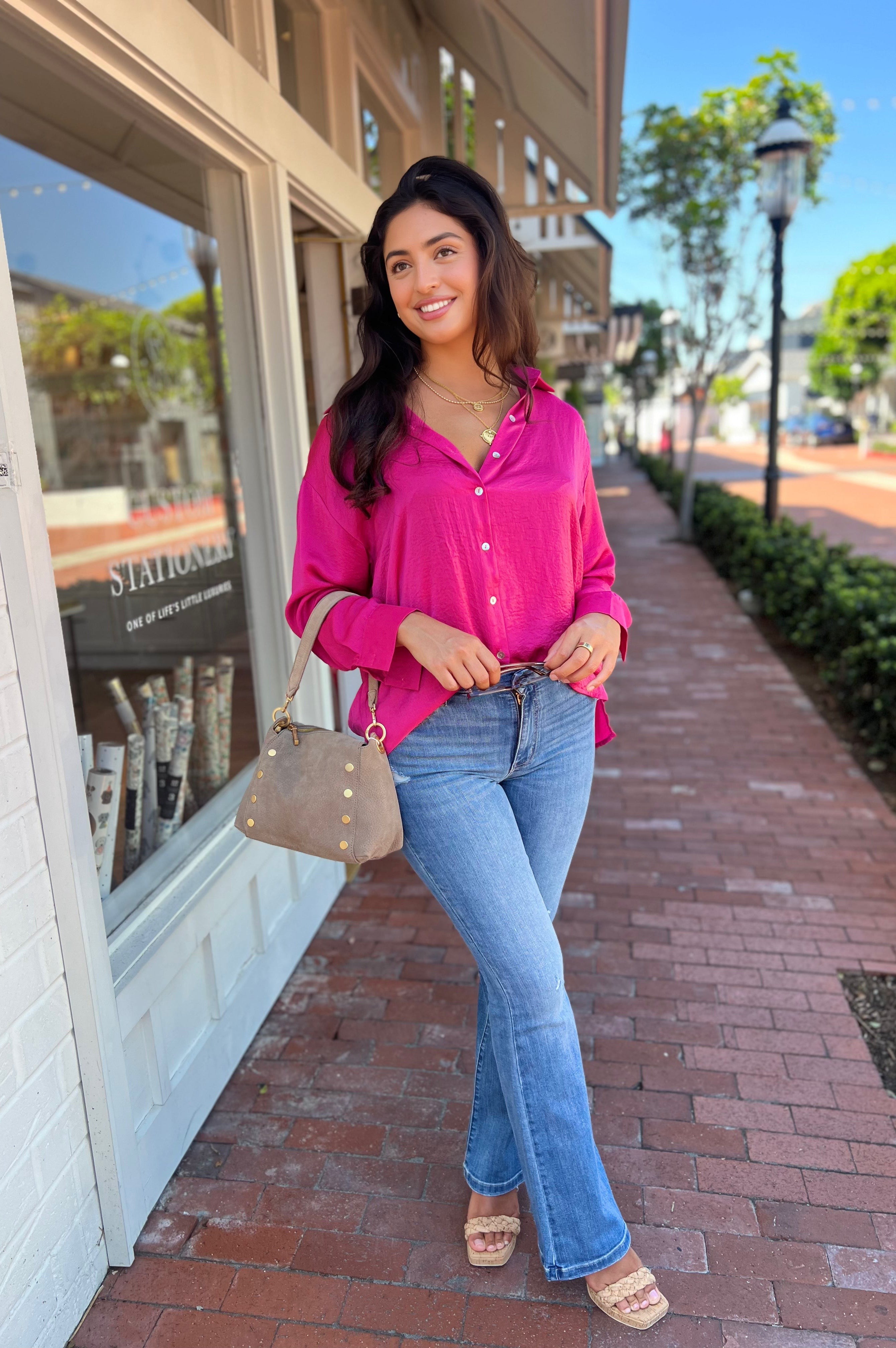 Seriously Beautiful Silky Blouse Hot Pink