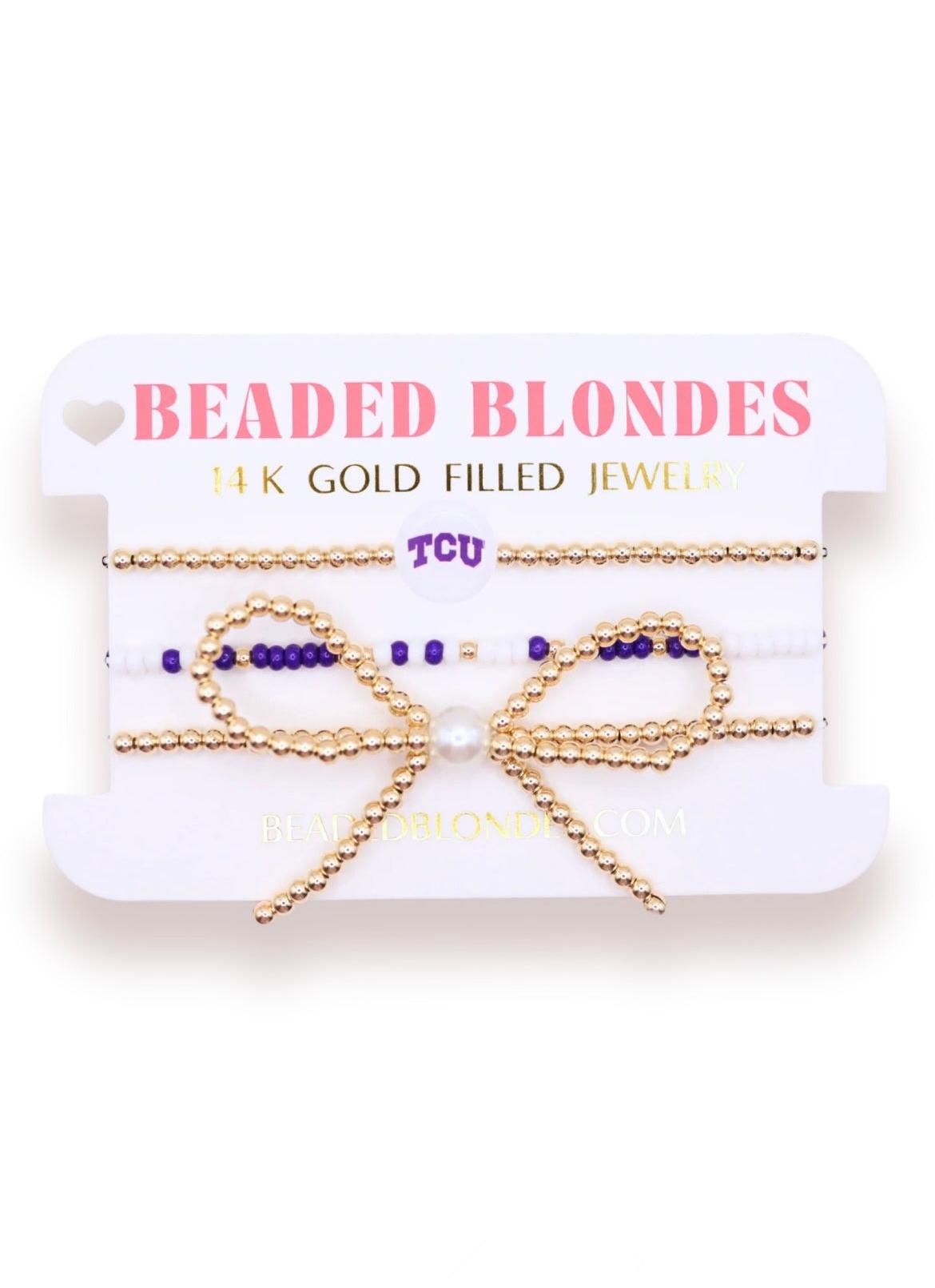 TCU/ Frogs Logo Bow Stack Bead Bracelet Set