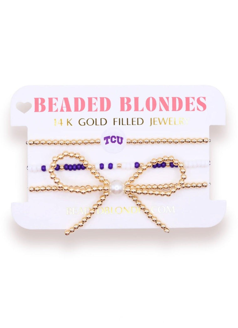 TCU/ Frogs Logo Bow Stack Bead Bracelet Set