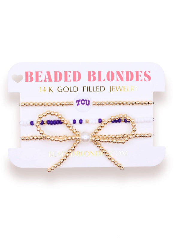 TCU/ Frogs Logo Bow Stack Bead Bracelet Set