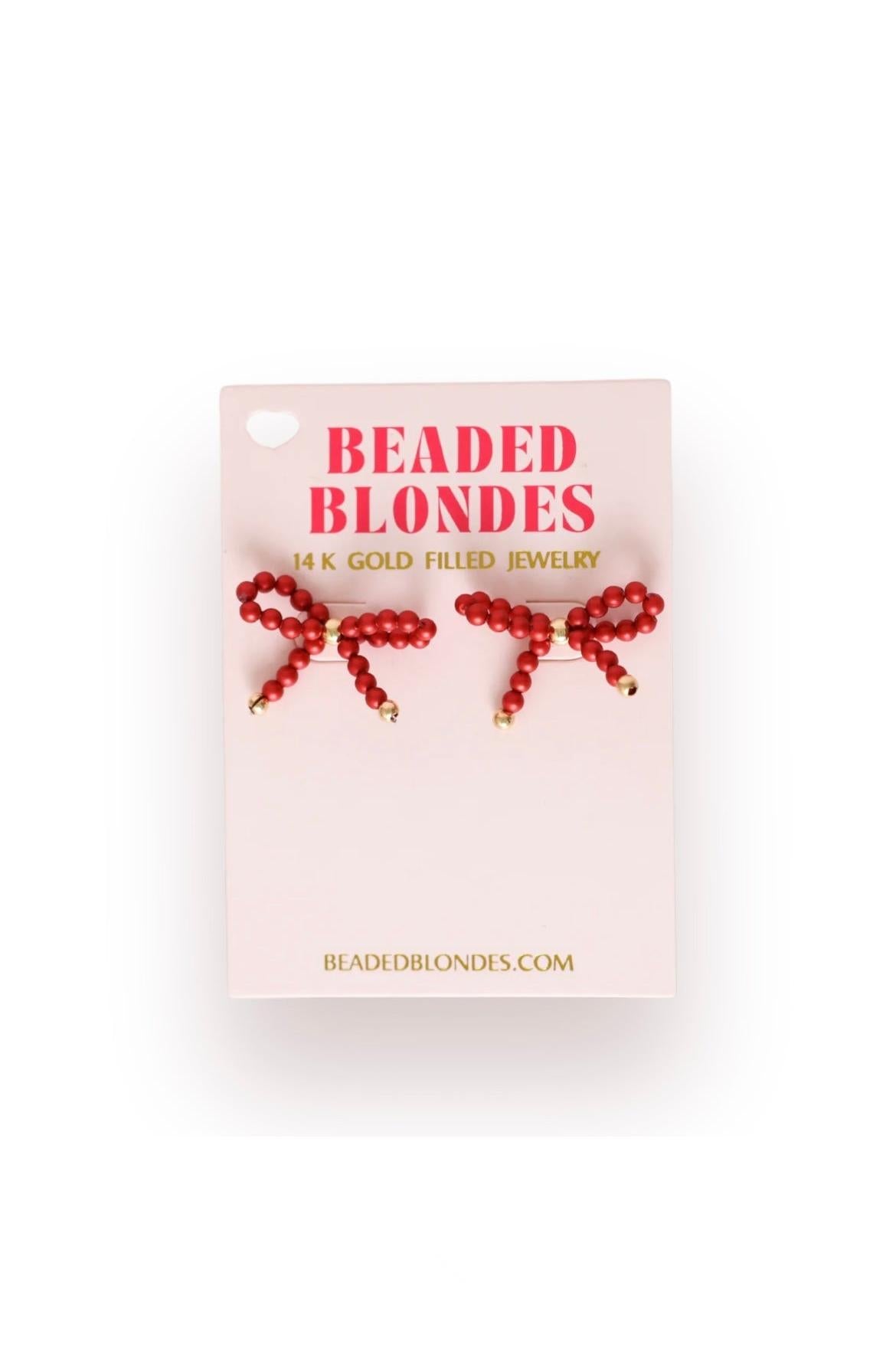 Pearl Bow Bead Earrings Red