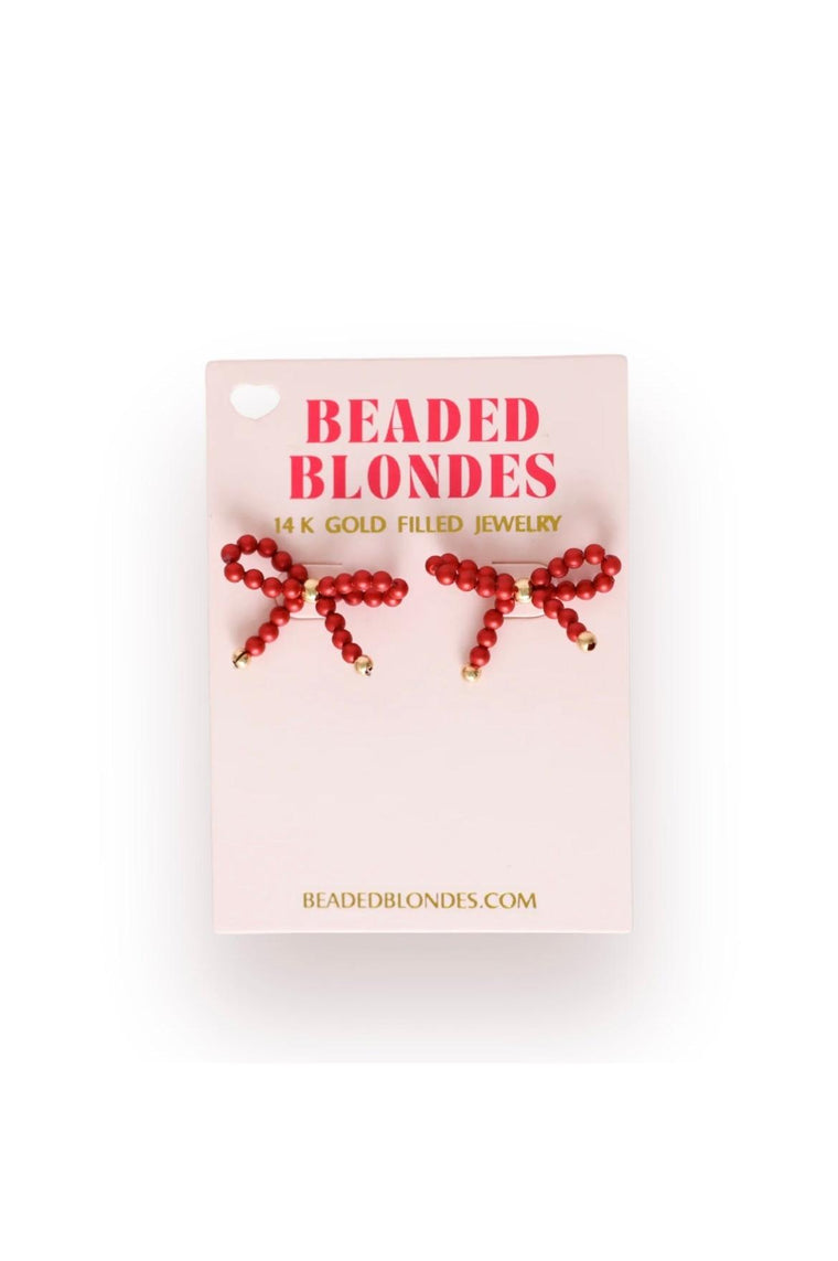 Pearl Bow Bead Earrings Red
