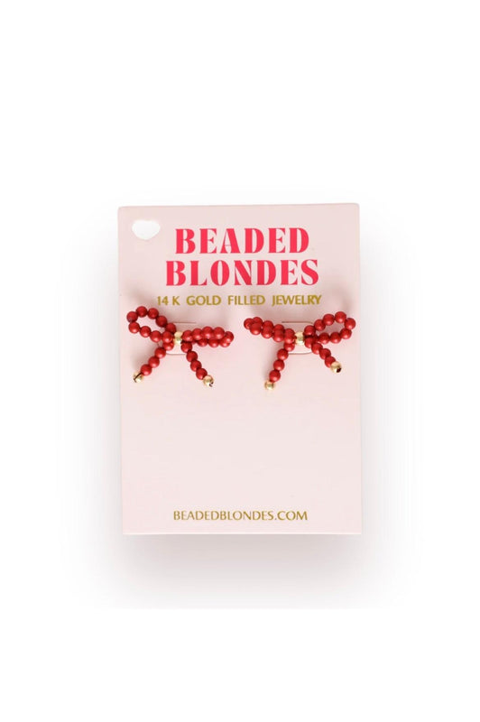 Pearl Bow Bead Earrings Red